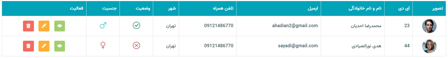 جدول قالب تهران آی تی asp.net core