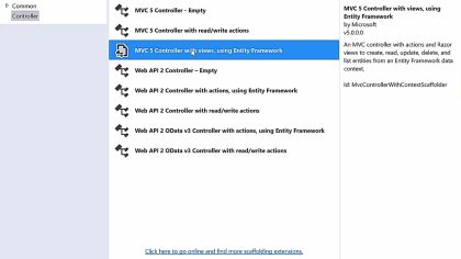 mvc 5 controller with views using entity framework